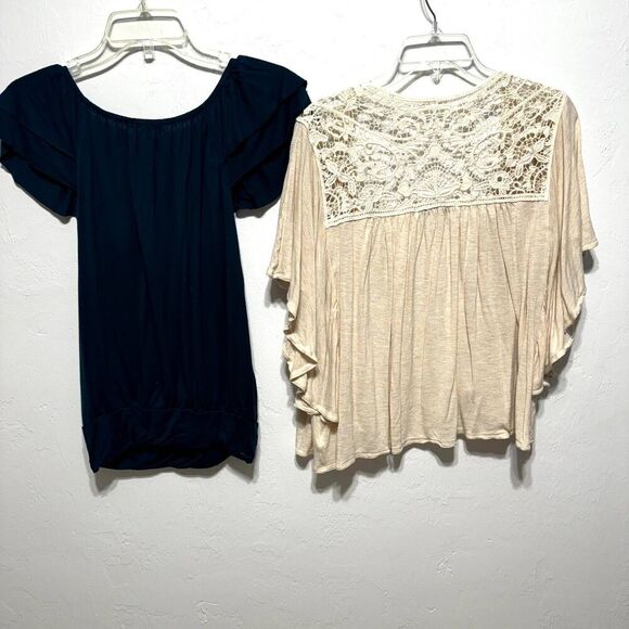 Shirt Bundle of 7 Short Sleeve Cream Blue Black Career Forever 21 Women sz Small - Picture 11 of 14